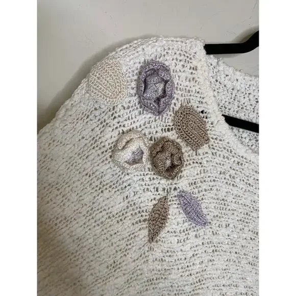 Vintage Cream  3D Floral Knit Pastels 90s Sz Medium - Picture 7 of 9